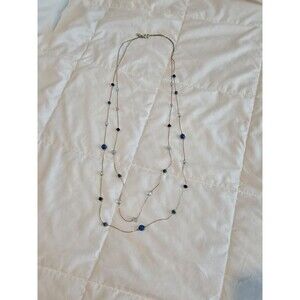 LOFT blue Beaded double chain long necklace